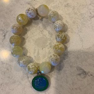 Powerbeads By Jen bracelet with St. Christopher two toned medallion